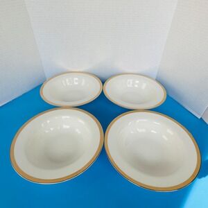 Pier 1 Imports GOLD BAND Set of 4 Rimmed Soup Bowls 8-5/8" NEW Old Stock 16 oz